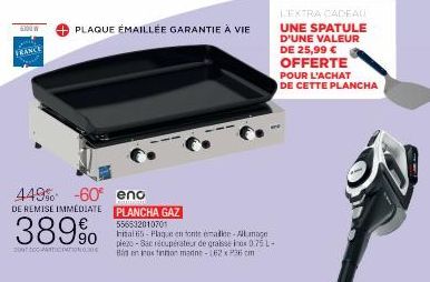 FRANCE  6300 W  449% -60° eno DE REMISE IMMEDIATE  389%  200 PARTIPATION  PLAQUE ÉMAILLÉE GARANTIE À VIE  PLANCHA GAZ 556532010701  hital 5-Phaque en fonte émallee-All mage piezo-Sac récupérateur de g