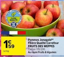 HU QUALITE  (FB)  159  Le kg  Pommes Jonagold Filière Qualité Carrefour  FRUITS DES WEPPES Calibre 170/200.  Au rayon Fruits & légumes 