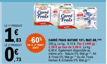 LE 1" PRODUIT  €  14.83  LE 2* PRODUIT  ,73  Carré  Frais  SUR LE 20 PRODUIT  ACHETE  MATER  Elfestine  Carré  Frais  NATURE 