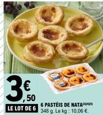 ,50  LE LOT DE 6  6 PASTÉIS DE NATA(²4) 348 g. Le kg: 10,06 €. 