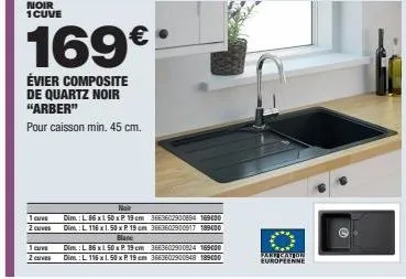 noir 1cuve  curve curves  169€*  évier composite de quartz noir "arber"  pour caisson min. 45 cm.  no  dim.: l 86 x 50 x p 19 cm 3663602900894 169000  1 cuve  2 curves dim.: l. 116 x 150 x p 19 cm 366