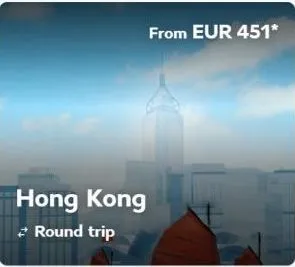 hong kong round trip  from eur 451* 
