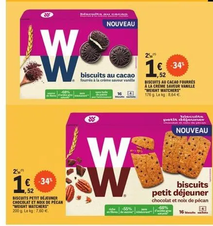 Weight Watchers Biscuits Petit Déjeuner Chocolat et Noix de Pécan