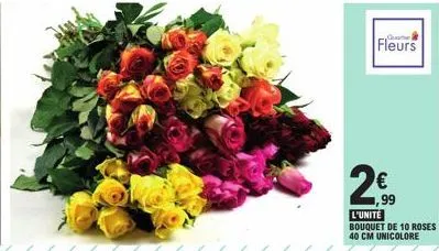 fleurs  2000  €  l'unité bouquet de 10 roses 40 cm unicolore 