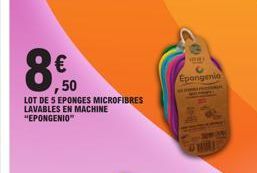 €  50  LOT DE 5 EPONGES MICROFIBRES LAVABLES EN MACHINE "EPONGENIO"  Epongenio 