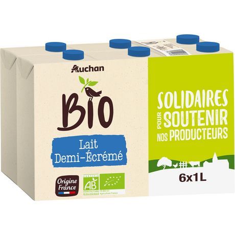 LAIT DEMI-ÉCRÉMÉ  AUCHAN BIO  SOLIDAIRES