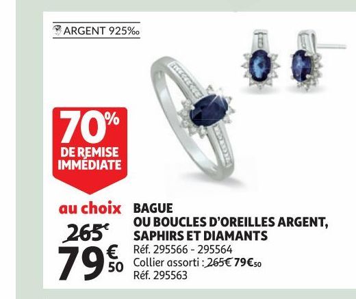 BAGUE OU BOUCLES D'OREILLES ARGENT, SAPHIRS ET DIAMANTS