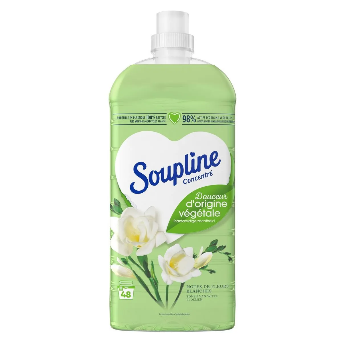 assouplissant  douceur d'origine  végétale fleurs  blanches soupline(