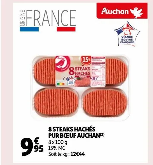  8 steaks hachés  pur bœuf auchan