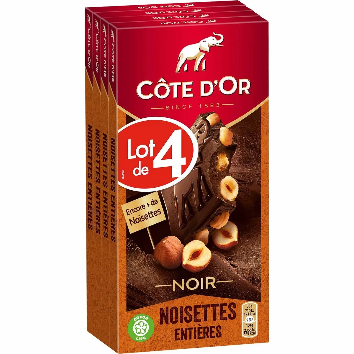 tablettes de chocolat lait noisettes côte d'or