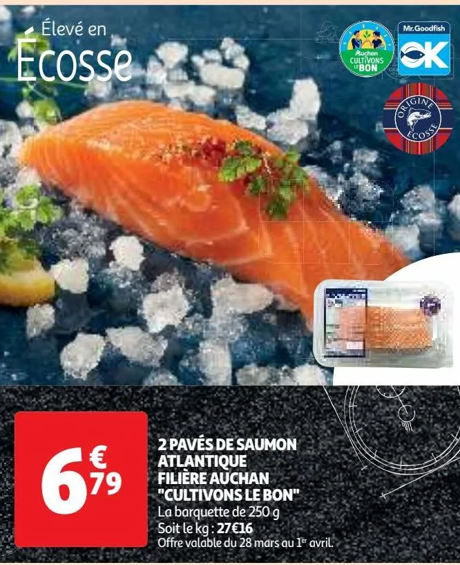 2 pavés de saumon  atlantique  filière auchan  "cultivons le bon"