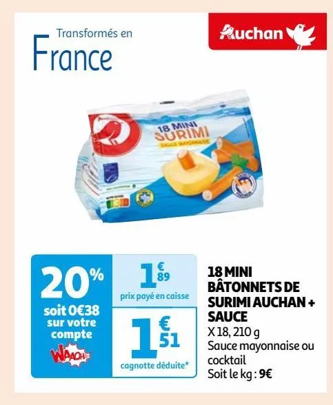 18 mini  bâtonnets de  surimi auchan +  sauce