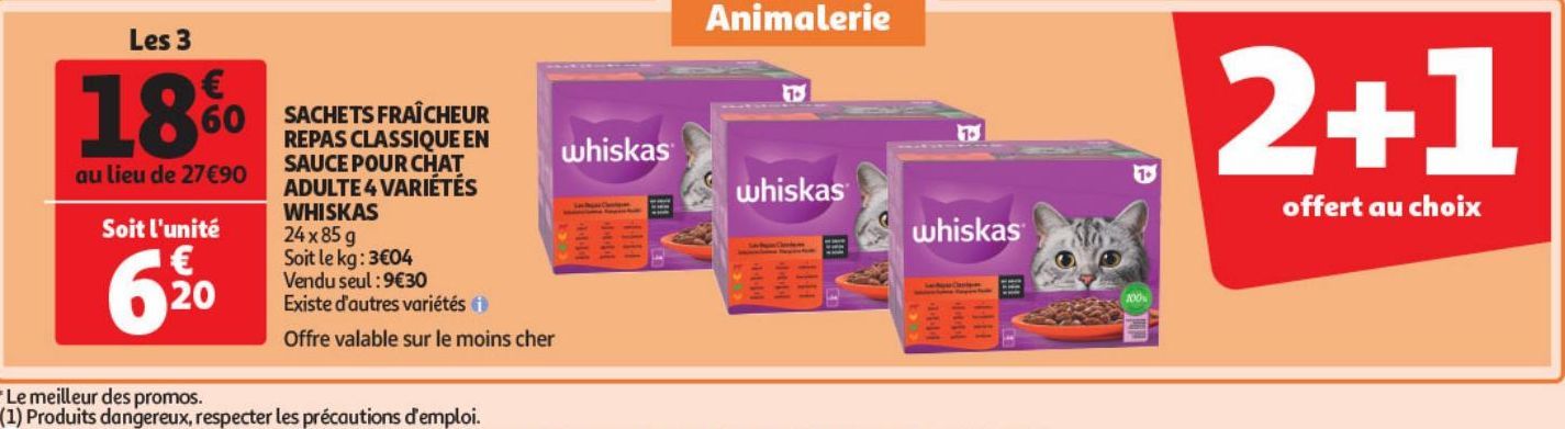 SACHETS FRAÎCHEUR REPAS CLASSIQUE EN SAUCE POUR CHAT ADULTE & VARIÉTÉS WHISKAS