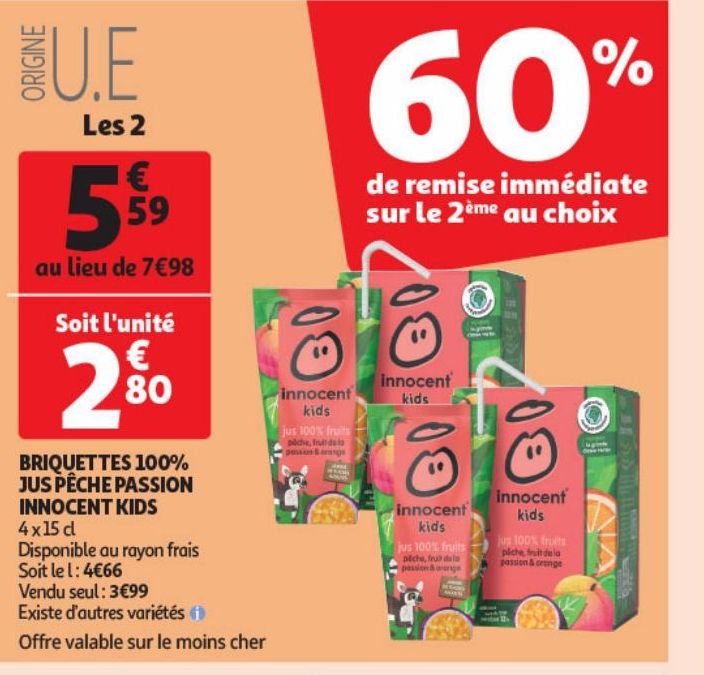 BRIQUETTES 100% JUS PÊCHE PASSION INNOCENT KIDS