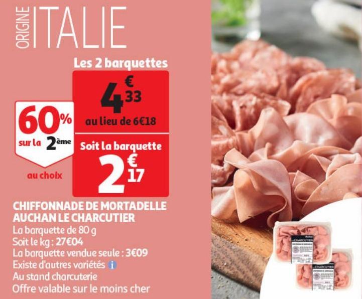 CHIFFONNADE DE MORTADELLE AUCHAN LE CHARCUTIER