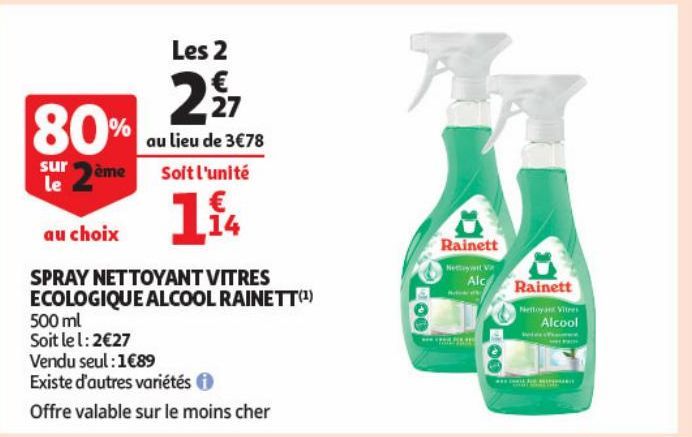 SPRAY NETTOYANT VITRES ECOLOGIQUE ALCOOL RAINETT