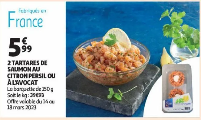 2 tartares de saumon au citron persil ou à l'avocat