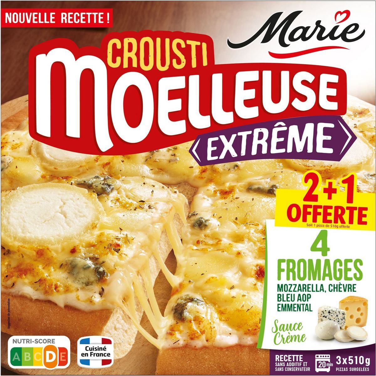 PIZZA CROUSTI MOUELLEUSE 4 FROMAGES SURGELÉE MARIE 