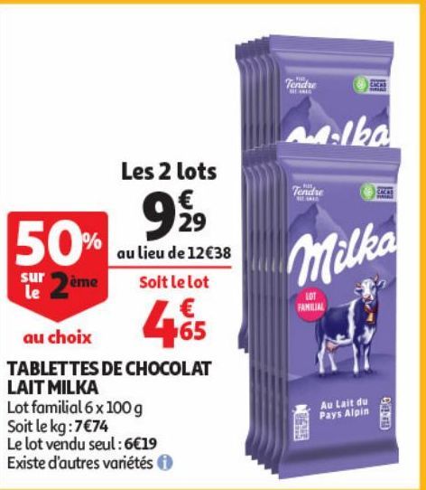 TABLETTES DE CHOCOLAT LAIT MILKA