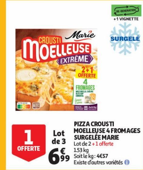 PIZZA CROUS TI MOELLEU SE 4 FROMAGES SURGELÉE MARIE 