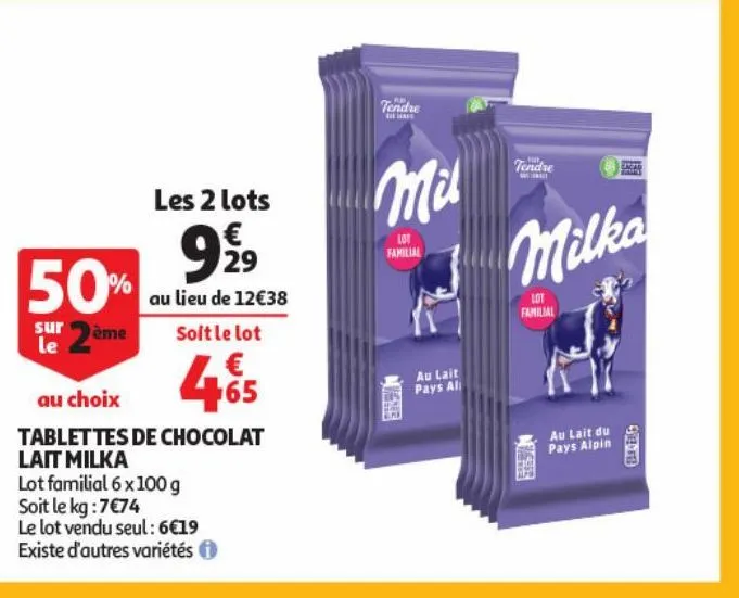 tablettes de chocolat lait milka