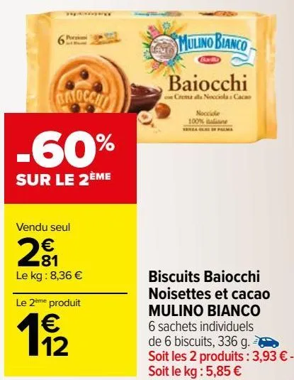 biscuits baiocchi noisettes et cacao mulino bianco 