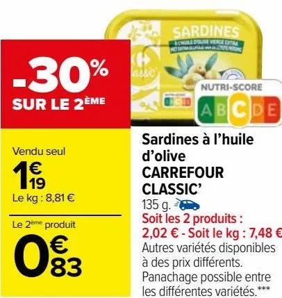 sardine à huile d'olive carrefour classic 