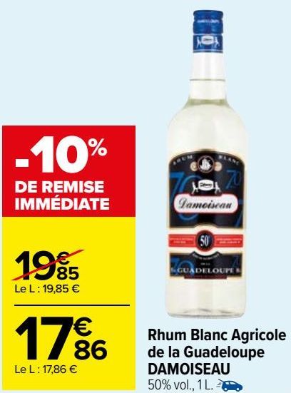 Rhum Blanc Agricole de la Guadeloupe DAMOISEAU 