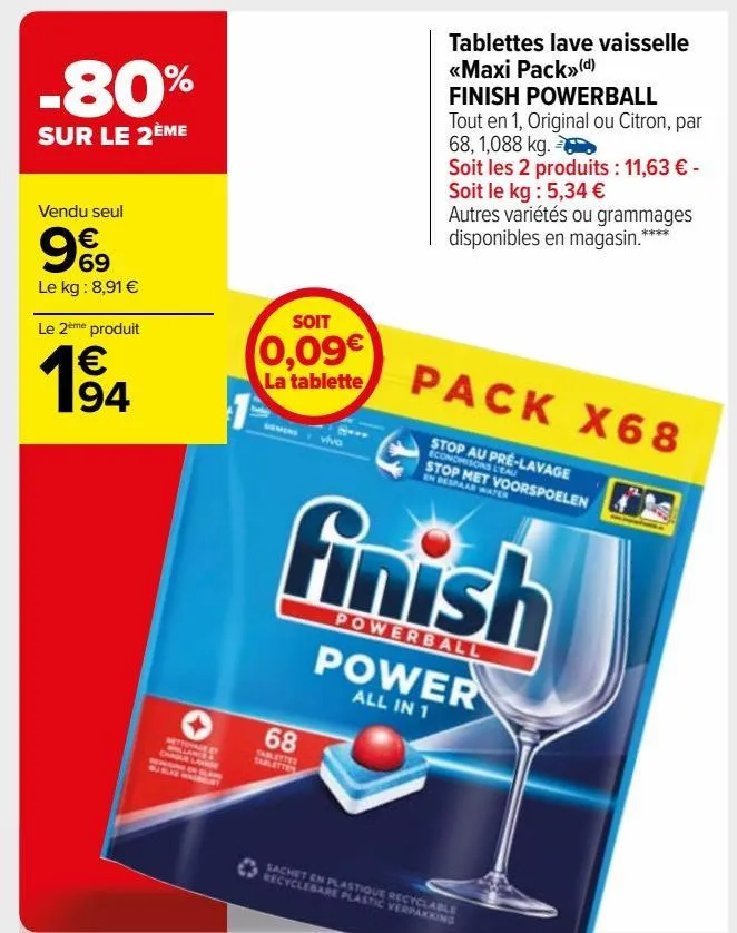 tablettes lave vaisselle maxi pack finish powerball