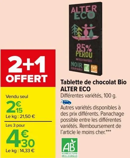 tablette de chocolat bio alter eco 