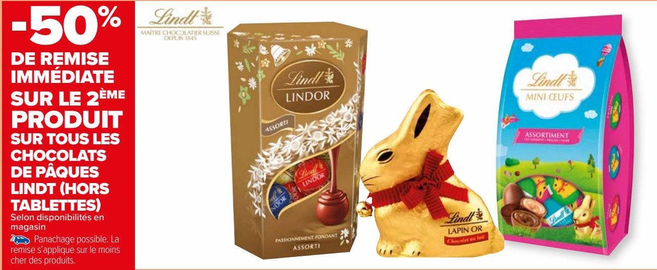 SUR TOUS LES CHOCOLATS DE PAQUES LINDT (HOIRS TABLETTES) 