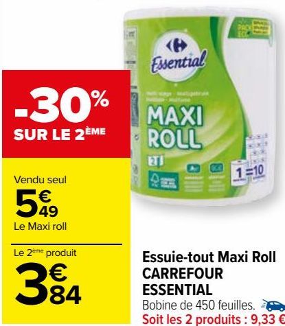 Essuie-tout Maxi Roll CARREFOUR ESSENTIAL 