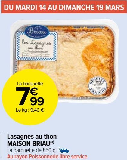 Lasagnes au thon MAISON BRIAU 