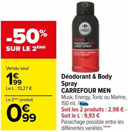 Déodorant & Bodt Spray CARREFOUR MEN 