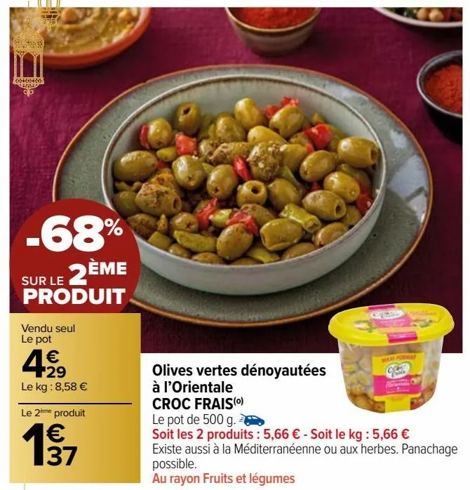 olives vertes dénoyautées à l'orientale croc frais