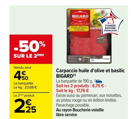 carpaccio huile d´olive et basilic Bigard