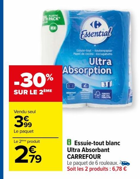 essuie tout blanc Ultra Absorbant Carrefour