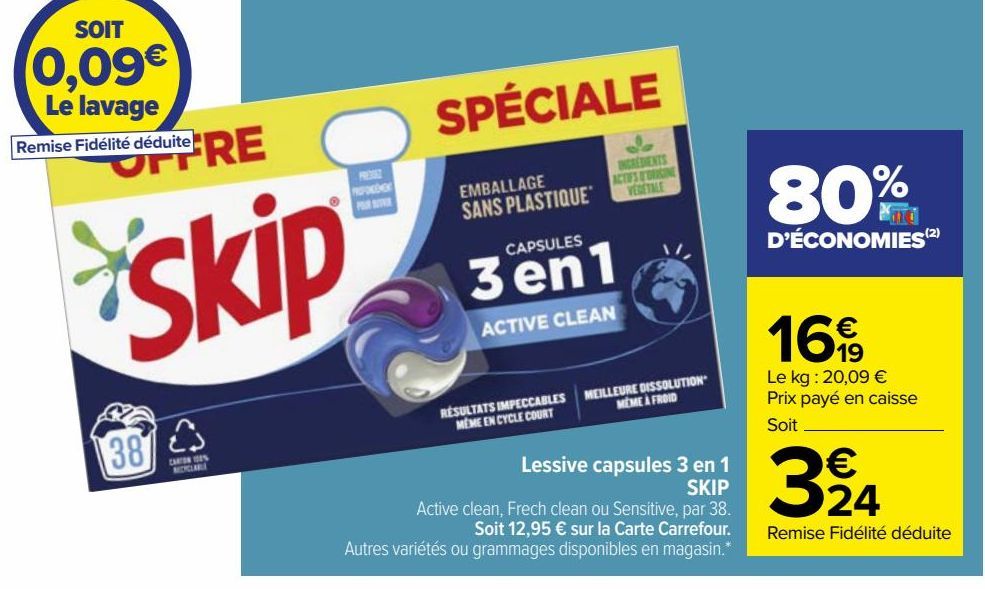 lessive en capsules 3 en 1  Skip