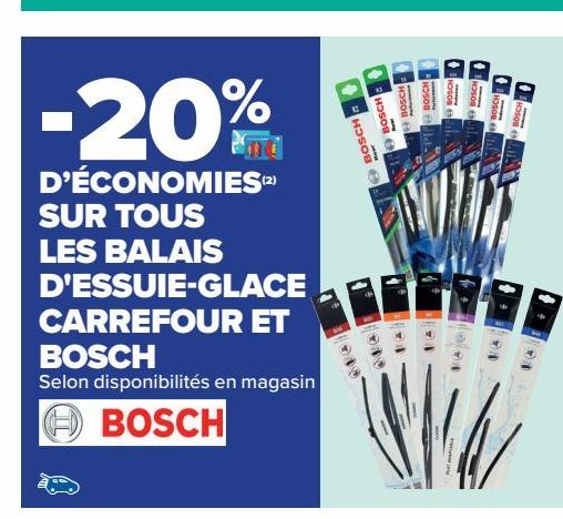 Tous les balais d´essuie-glace Carrefour et Bosch