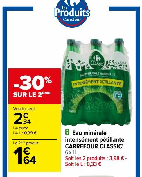 eau minerale ntendement petillante Carrefour Classic