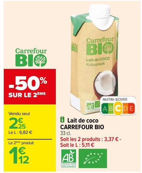 lait de coco Carrefour Bio