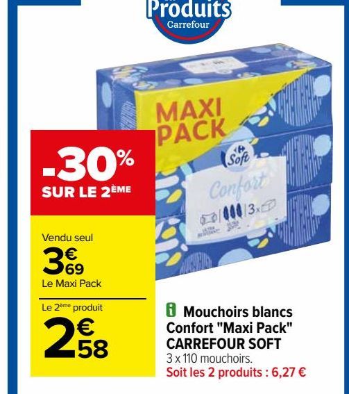 mouchoirs blancs Confort Maxi Pack CARREFOUR SOFT