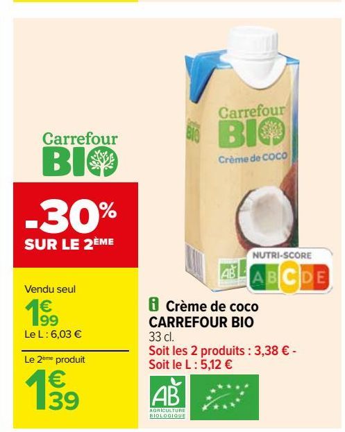 crème de coco Carrefour Bio