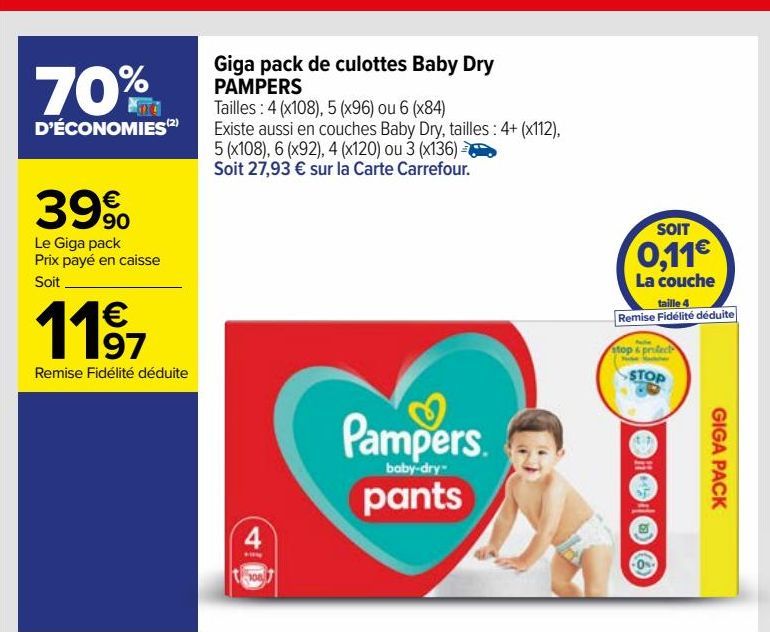 Giga pack de culottes Baby Dry PAMPERS