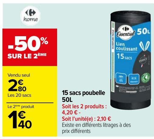 15 sacs poubelles 50L