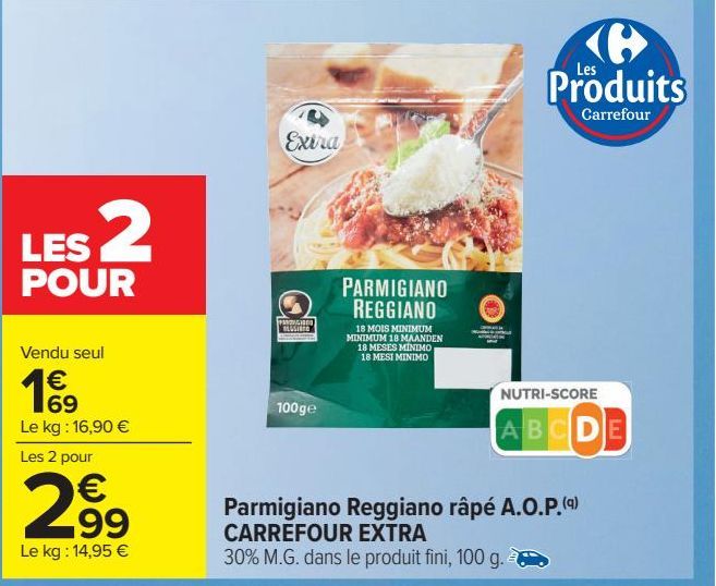 Parmigiano Reggiano râpé A.O.P. CARREFOUR EXTRA