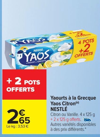 Yaourts à la Grecque Yaos Citron NESTLÉ