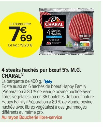 4steaks hachés pur boeuf 5% M.G. CHARAL