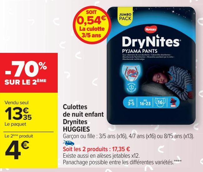 Culottes de nuit enfant Drynites HUGGIES