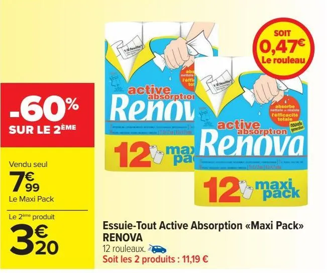 essuie-tout active absorption <maxi pack> renova